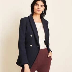 Ann Taylor Tweed Double Breasted Blazer, Navy Size 4